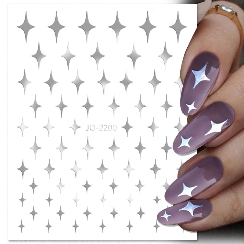 1PCS Black White Butterfly Laser Nail Stickers Y2K Nail Art Decoration Abstract Lines Bronzing Flowers Stickers For Nails