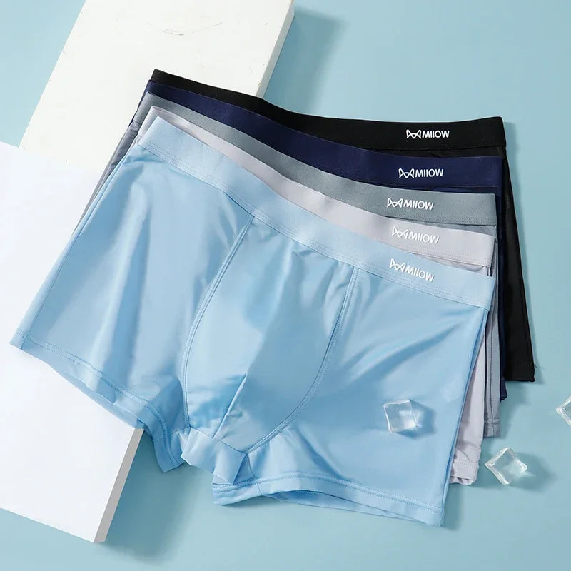 MiiOW 3Pcs Summer Thin Ice Silk Men Boxershorts Graphene Antibacterial Man Underwear Breathable Cool Men's Panties Boxershorts