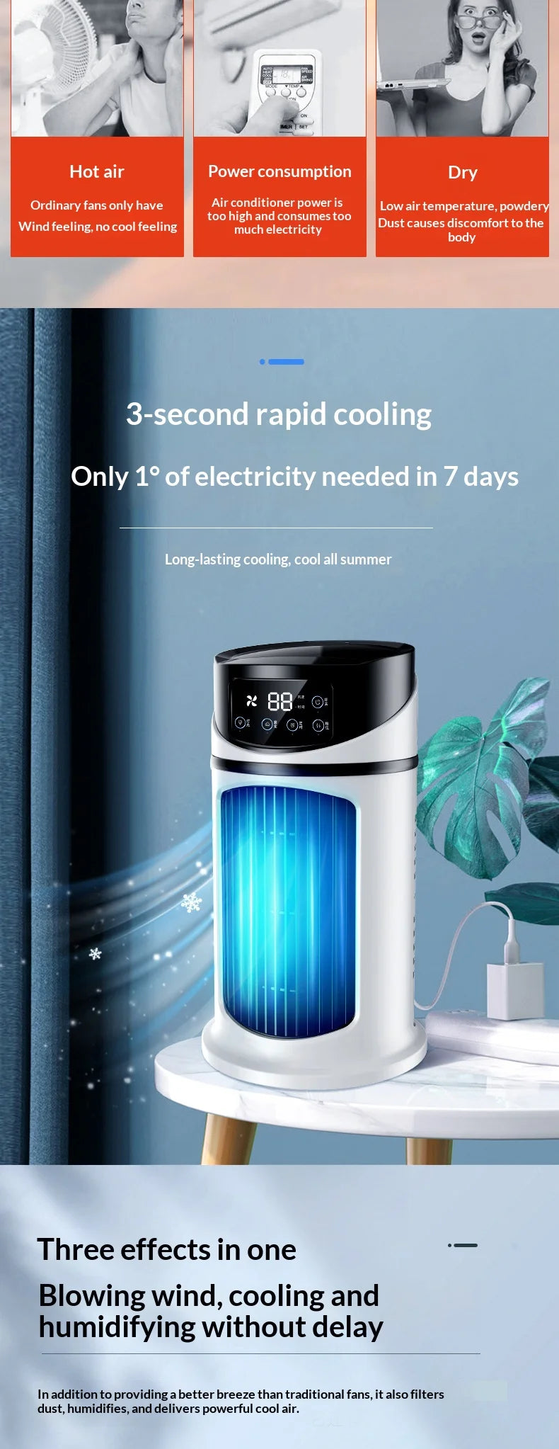 Portable Mini Air Conditioner Air Cooler Fan Water Cooling Fan Air Conditioning Air Cooler For Office Mobile Air Conditioner