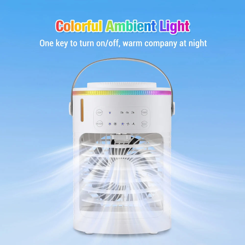 Air Conditioner Cooling Spray Fan Air Conditioner with Water Ice Evaporative Humidifier Quiet Air Cooler with Colorful Light