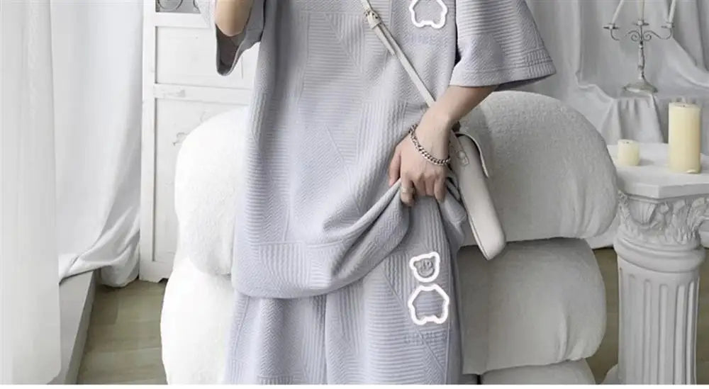 Casual Sportswear Set for Men Summer Short Sleeve Five-Quarter Pants Polyester Fiber Big Size Two-Piece Suit T-Shirt Shorts