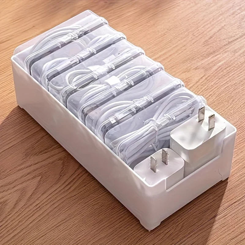 Data Cable Storage Box with 7 Small Compartment Boxes, Desktop Cable Organizer for Office Desk