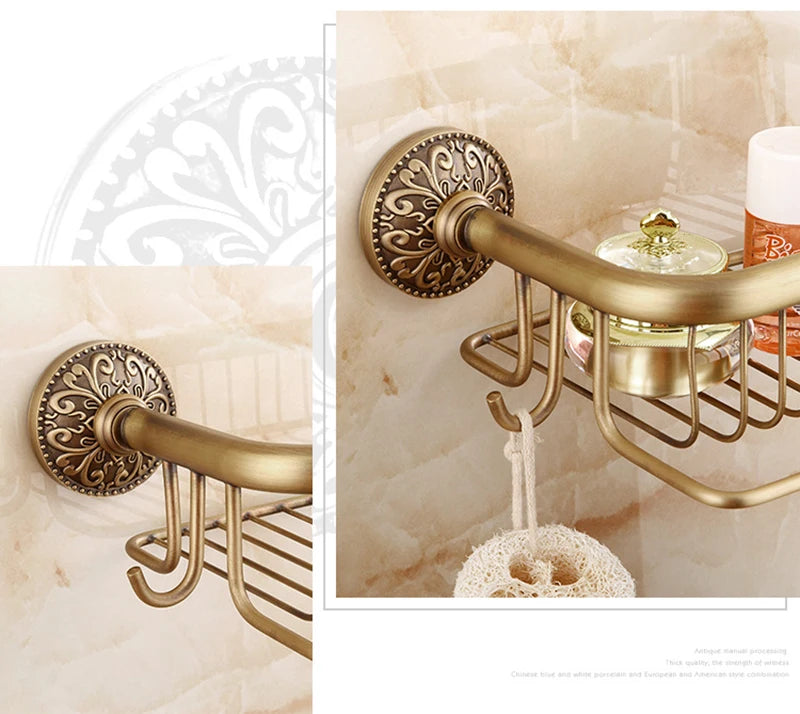 Antique Bronze Brass Wall Mounted Bathroom Soap Basket Bathroom Shower Shelf Shampoo Holder Shelves Storage Shelf Rack