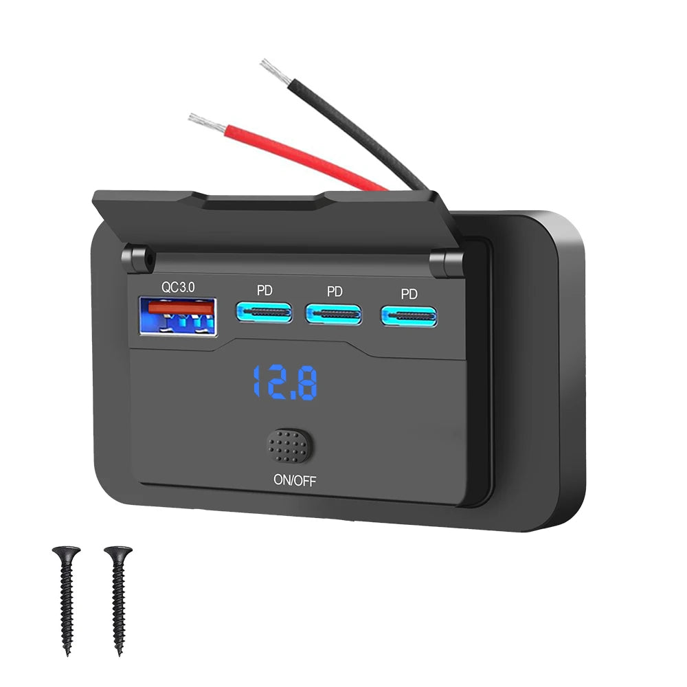 New 4 Ports Car Charger Socket Panel 12V/24V RV USB Outlet Dual QC3.0 PD Fast Charging Socket Accessories for Car Bus RV Truck