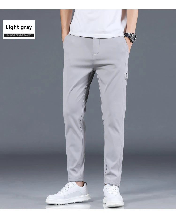 Ice silk men's pants 2025 summer new black gray thin business casual pants outdoor elastic breathable straight leg sports pants