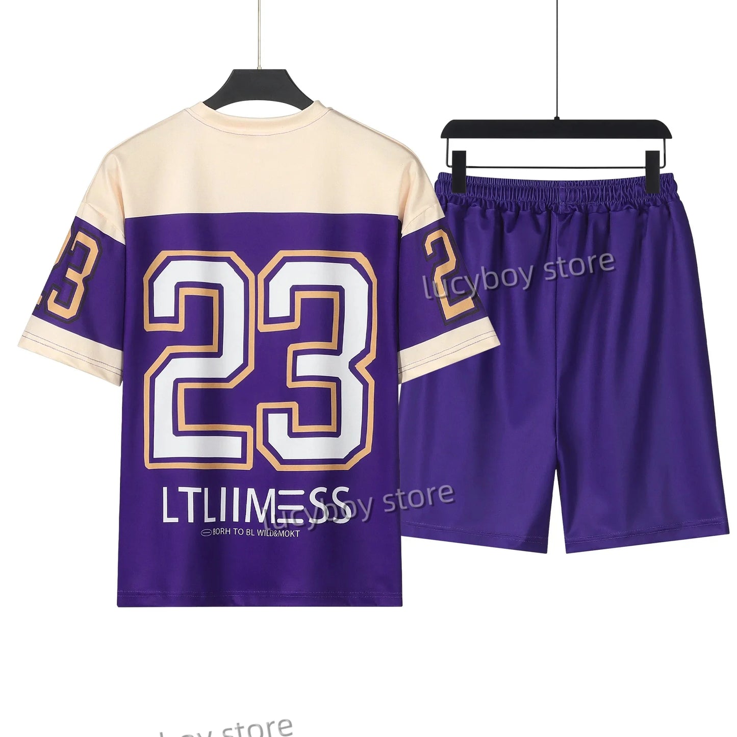 Men Number 23 Printed Set 2 Piece Set Men T-Shirt Shorts Pants Suit Tracksuit  Vintage Outfit Sportswear Male Clothing