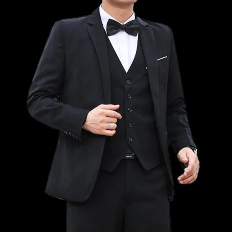 Men Suit 3 Piece Set Slim Fit Korean Style Best Man Groom Wedding Tuxedo Brother Group Formal Attire