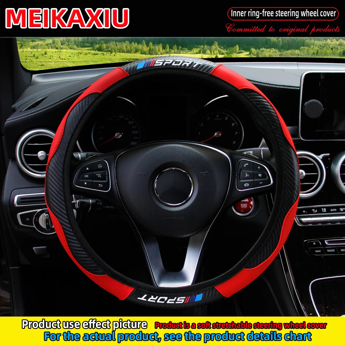 All-Season SPORT Carbon Fiber Steering Wheel Cover (without inner ring) is suitable for 37-38cm automotive interior accessories.