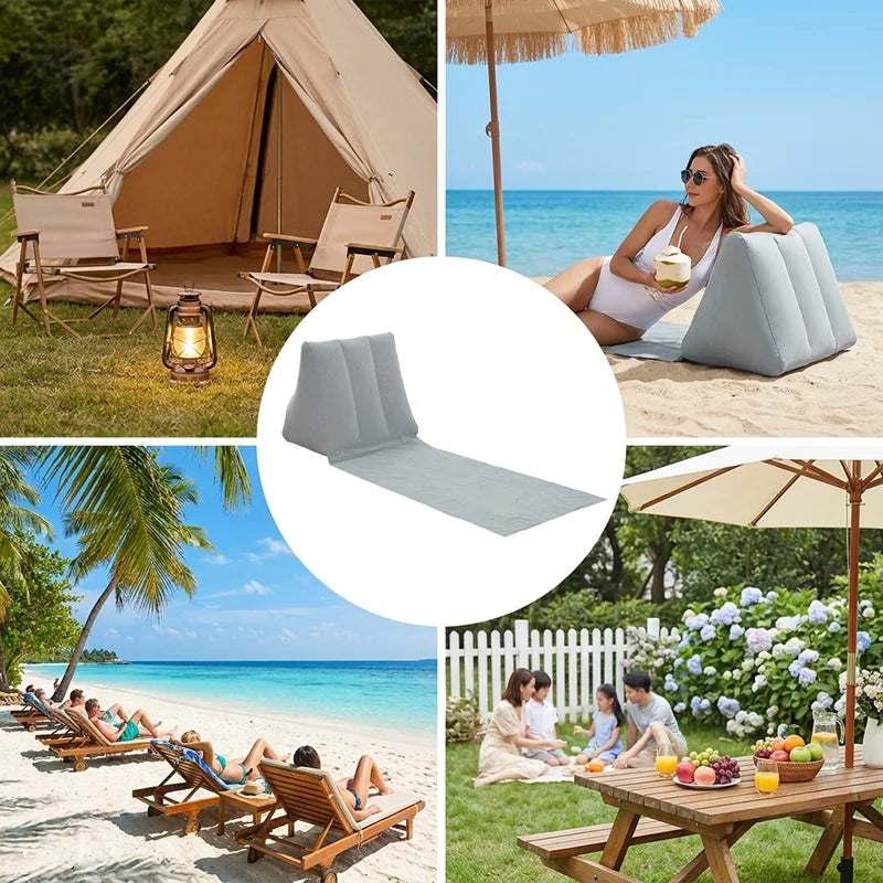 Inflatable Soft Beach Pillow Wedge Mat PVC Foldable Flocking Travel Portable Back Support Triangle Cushion Leisure Lounger