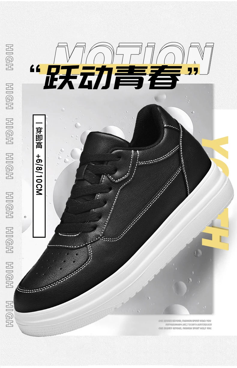 New Invisible Height-increasing Shoes for Men, 6CM-8CM-10CM Sports Shoes,White Leather Sports Shoes for Men,Enlarged Sizes 36-46