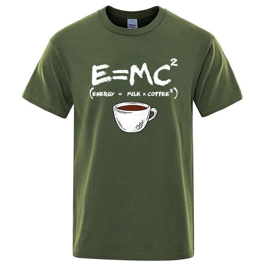 Summer Men's T-shirt 100% Cotton Casual Funny Energy=Milk+Coffee Print Men Cool Loose O-neck Tops For Men Short Sleeve Male Tees