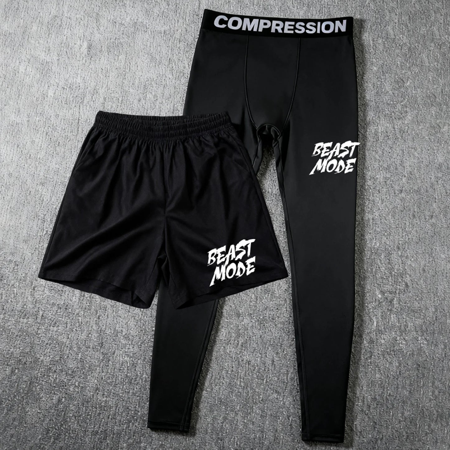 Men's 2-Piece Compression Pants Set with Shorts & Tights Quick Dry Athletic Sportswear for Gym Workout Running Fitness