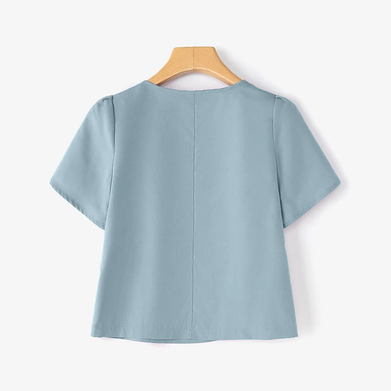 Summer Short Puff Sleeve Blouse ZANZEA Women Tunic Tops 2025 Fashion Solid Color Shirts Sexy V-Neck Casual Blusas Streetwear