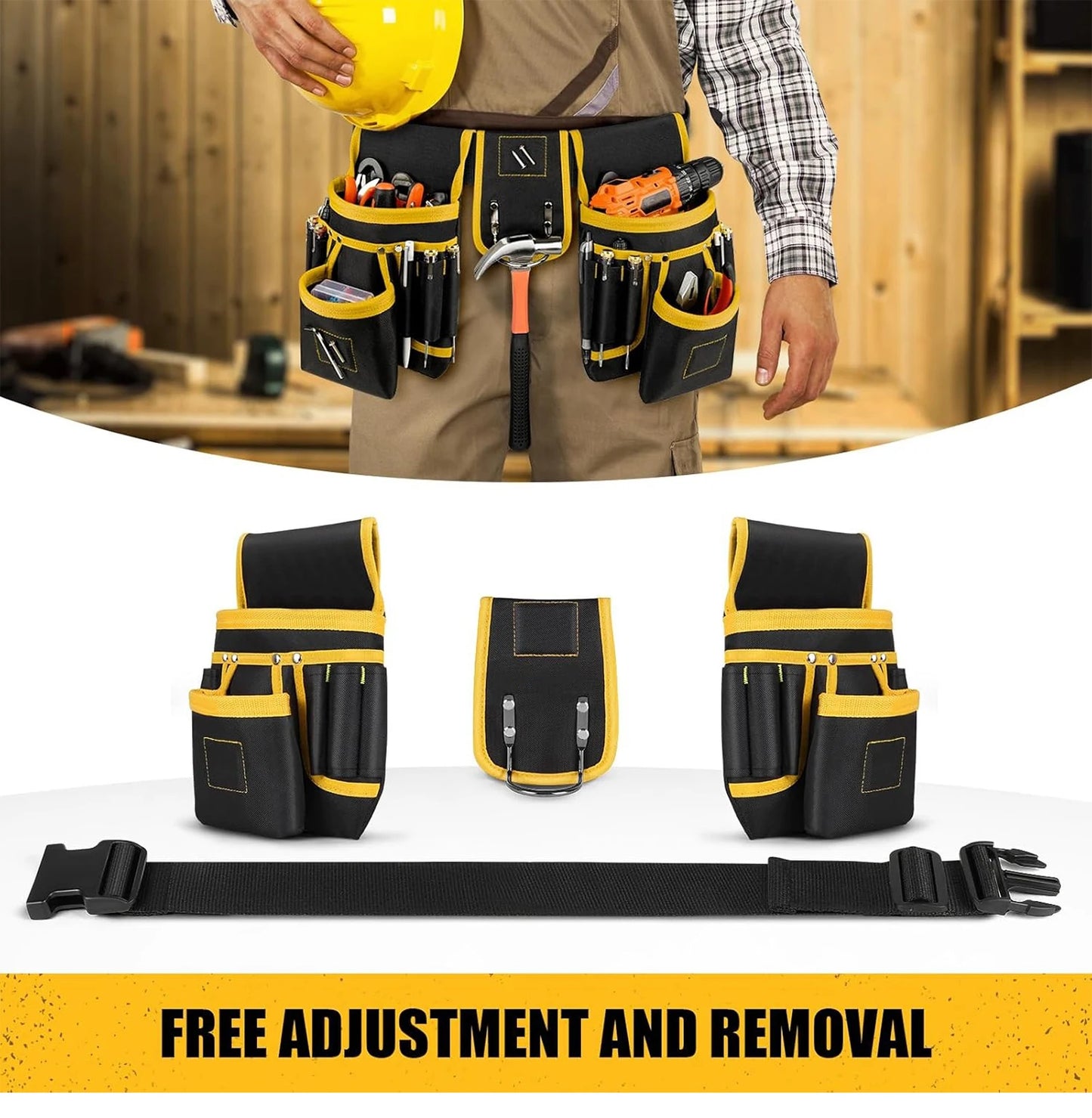 Tool Belt Bag Utility Belt Adjustable Pockets Tool Belts Detachable Work Pouch Bag Heavy Waist Apron Versatile Pouch