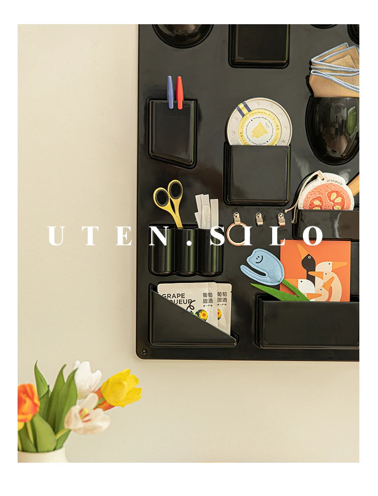 Wall-mounted Storage Rack with Hooks for Office, Kitchen and Workshop Children's Room Organizer with Adjustable Shelves