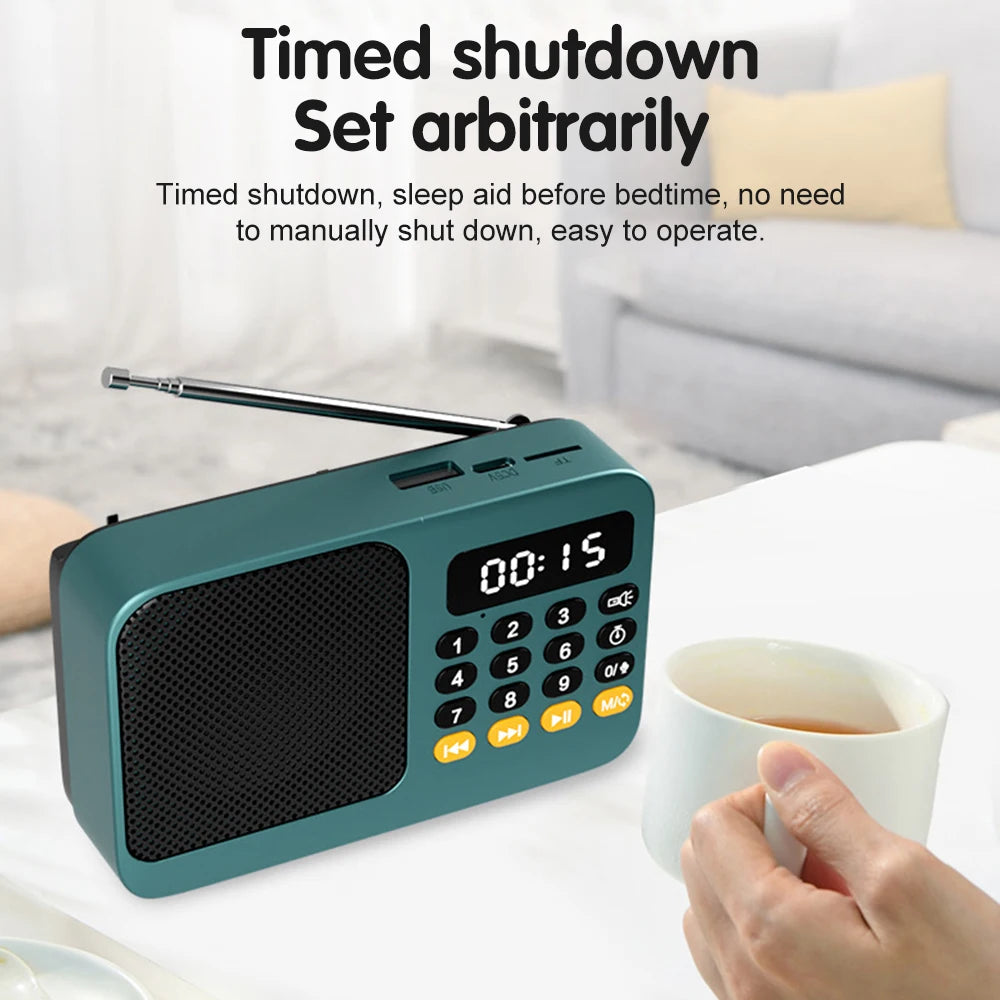 Bluetooth 5.0 Portable FM Radio Small Emergency Recargable Sound Box Mini Vintage Speaker Mp3 Player Support TF Card USB Drive