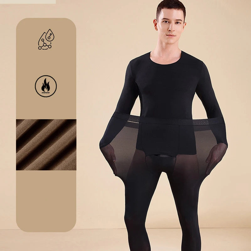 Men Thermal Underwear Set Plus Size Ultra-thin Pajamas Suit High Elastic Long Sleeve Long Johns Autumn Winter Skincare Clothing