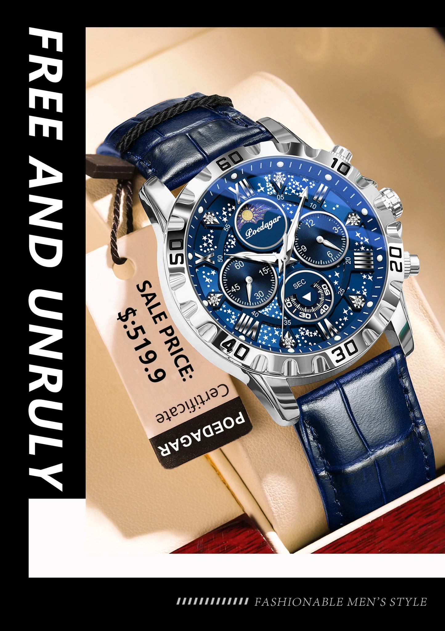 POEDAGAR Luxury Fashion Man Watch Waterproof Luminous Chronograph Leather Watches For Men Sports Outdoor Men's Quartz Wristwatch