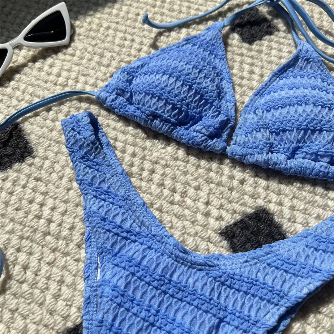 5 Colors Wrinkled Halter Brazilian Bikini Women Swimwear Female Swimsuit Two-pieces Bikini set Bather Bathing Suit Swim K5470