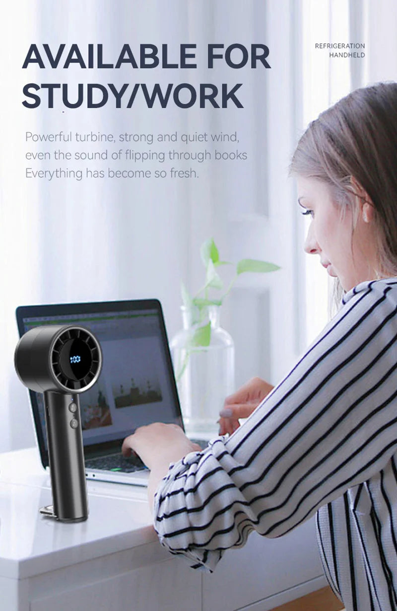 Small Fan Refrigeration Air Conditioner Portable Silent High-speed Led Display High Wind Power USB Charging Fan Handheld