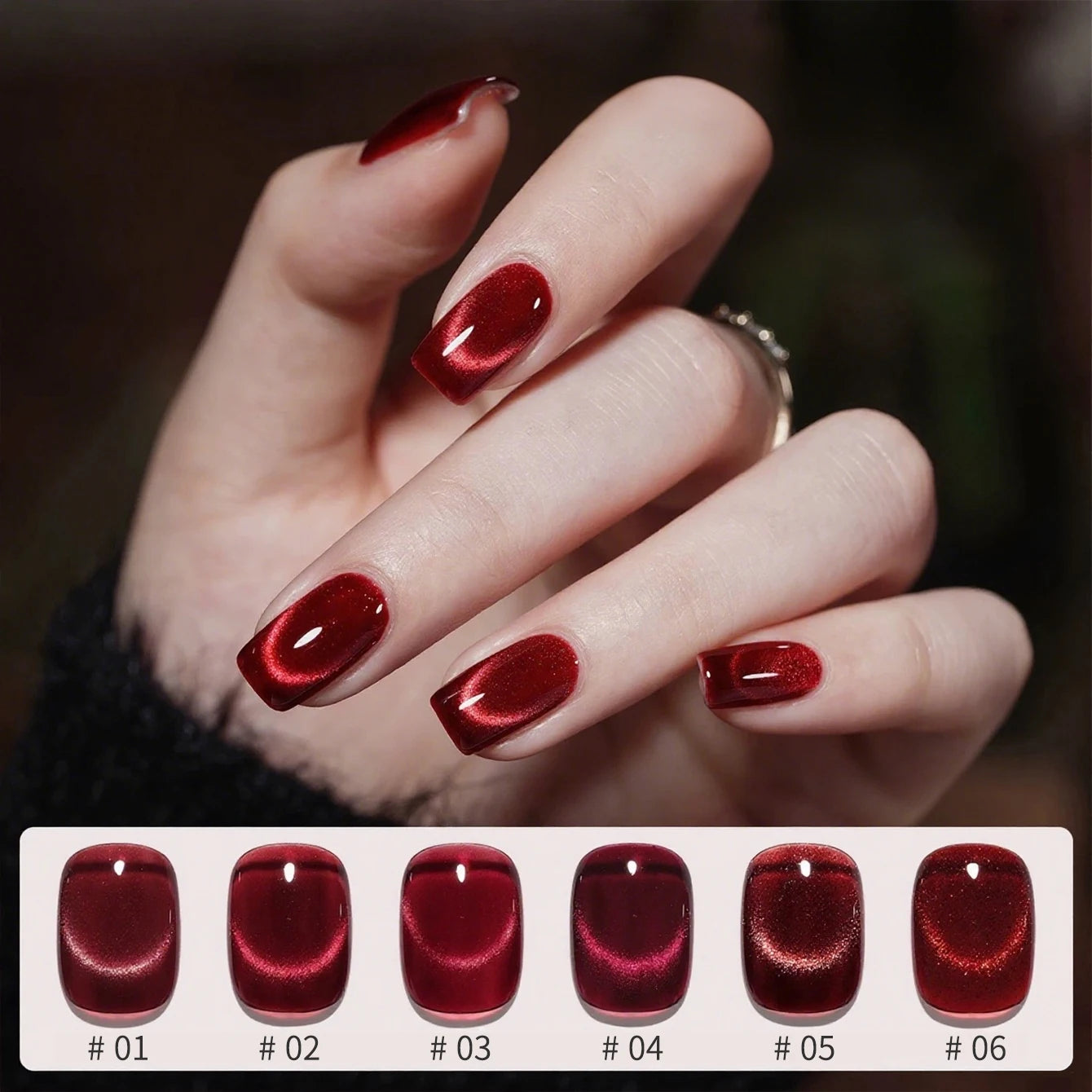 MIANEL 12ML Red Ocean Cat Eye Gel Nail Polish 2026 Top Selling Red Color Flash Glass Beads Cat Magnetic Gel Red Nails 1-9pcs