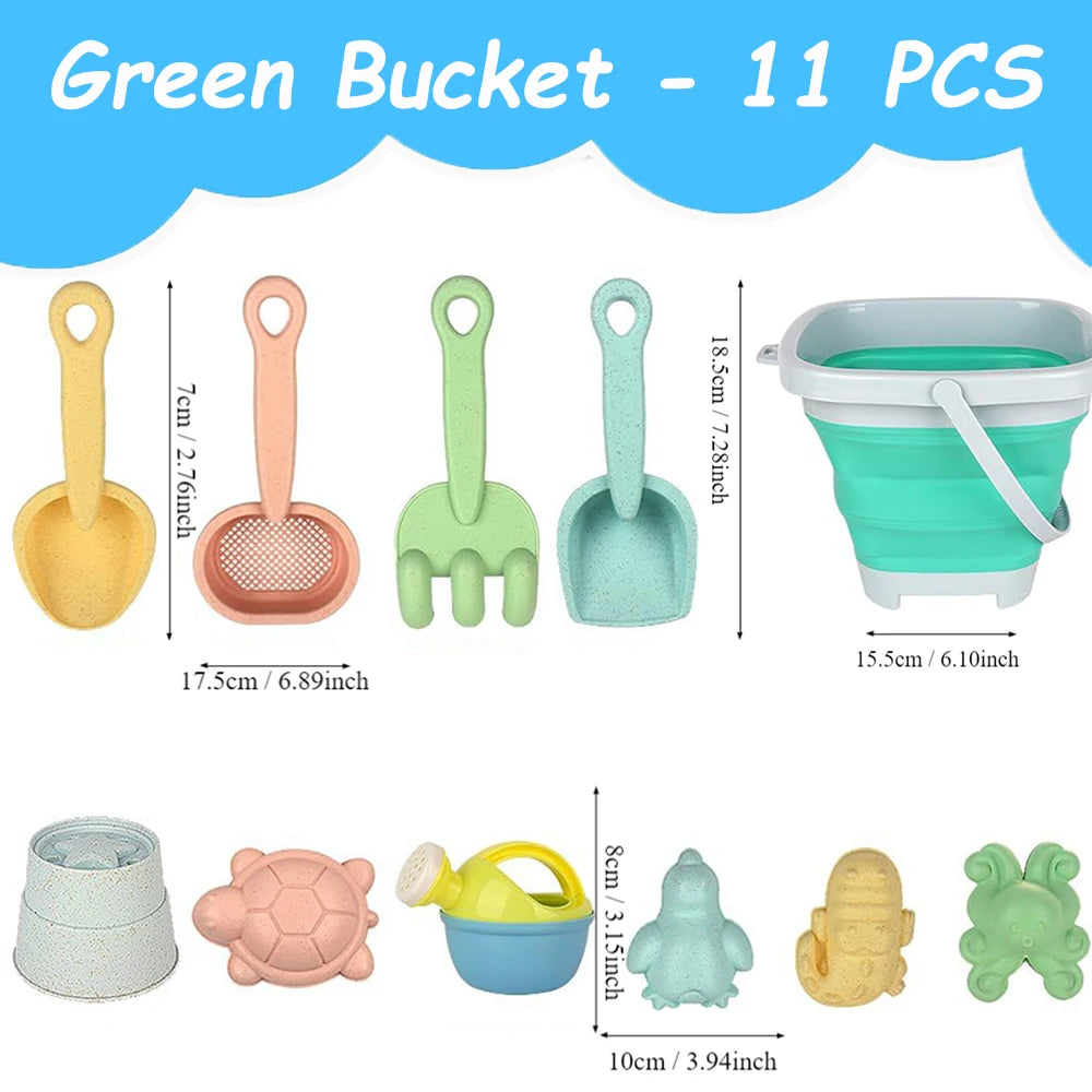 11Pcs Beach Toys Set Gift Package Sand Toys for Kids Sandbox Toys with Collapsible Bucket Shovel Set Sand Molds Summer Outdoor