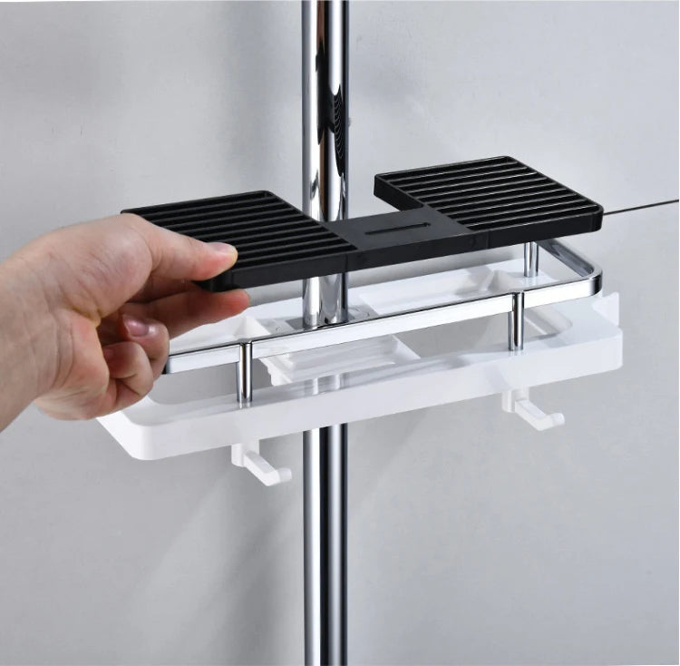 Bathroom Shower Storage Rack Organizer Pole Shelves Shampoo Tray Stand Single Tier No Drilling Lifting Rod Shower Head Holder