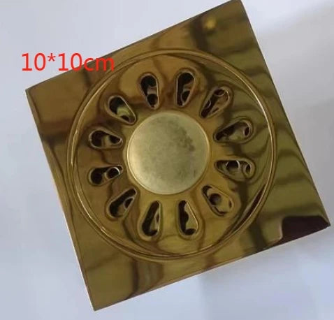 Shower Drains 10*10cm Square Bath Drains Strainer Hair Antique Brass Fish Carved Bathroom Floor Drain Waste Grate Drain