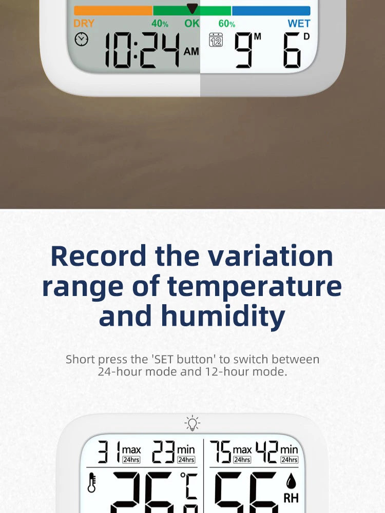 Smart Digital Thermometer and Hygrometer with Backlight Calendar and Time Display High-precision Thermo-Hygrometer for Home