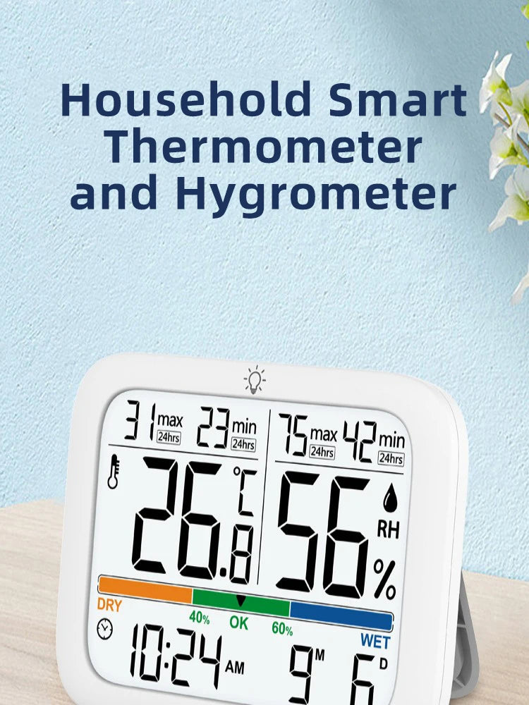 Smart Digital Thermometer and Hygrometer with Backlight Calendar and Time Display High-precision Thermo-Hygrometer for Home