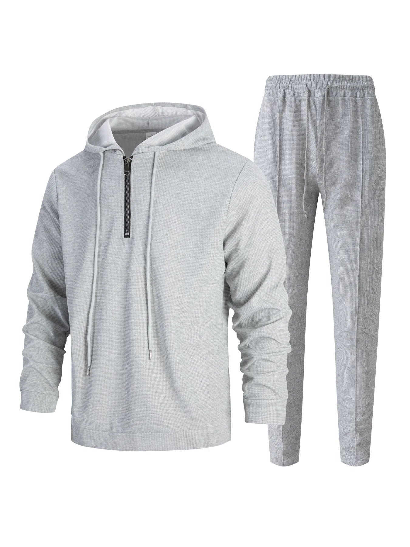Teen Boys 2-Piece Set Waffle Knit Half-Zip Hoodie And Drawstring Pants Casual Comfortable Clothing
