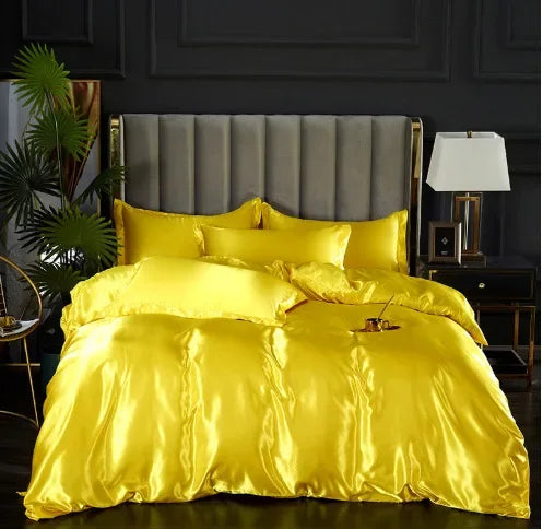 Solid Color Silk-like Bedding European and American Bed Sheet Quilt Cover Pillowcase