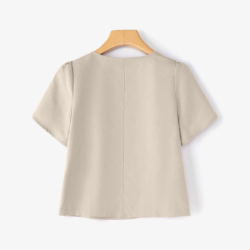 Summer Short Puff Sleeve Blouse ZANZEA Women Tunic Tops 2025 Fashion Solid Color Shirts Sexy V-Neck Casual Blusas Streetwear