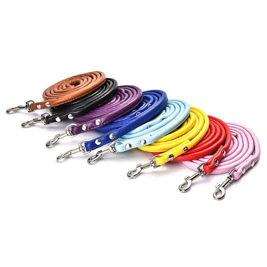 PU Leather Dog Leash Chain Leads Rope Pet Cat Traction Hook Buckle Collar Harness Running Walk Black Red Blue for Small Animal