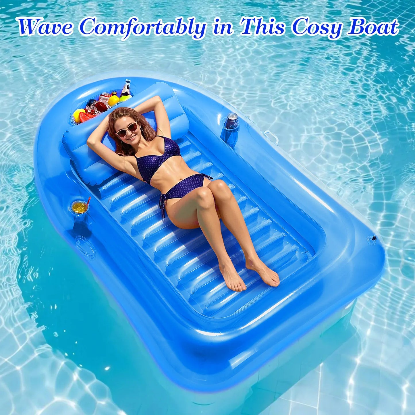 MoKo Inflatable Tanning Pool Lounge Float Pool Floats Adult Boat with Ice Bar and Cup Holders Large Suntan Tub Raft Floaties