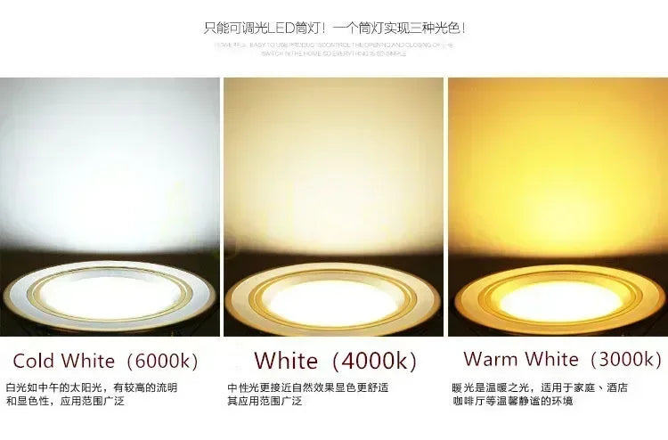 Dimmable LED Downlight Tri-tone light 110/220V Spot 5W 7W 9W 12W 15W Recessed in LED Ceiling Downlight Light Warm white Lamp
