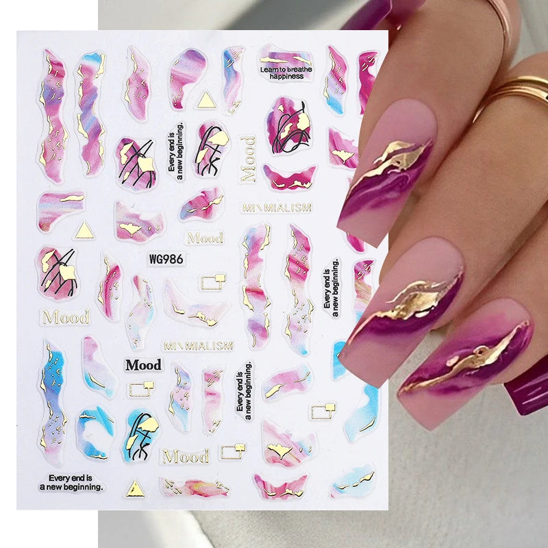 1PCS Black White Butterfly Laser Nail Stickers Y2K Nail Art Decoration Abstract Lines Bronzing Flowers Stickers For Nails