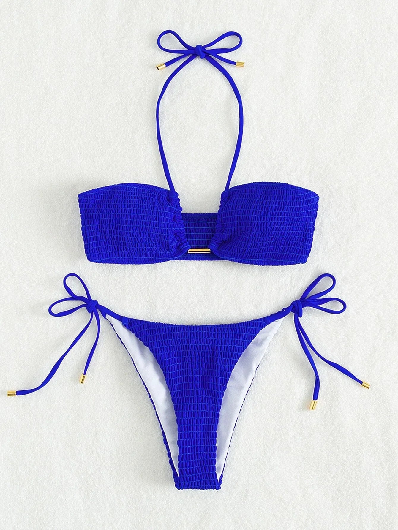 Sexy Triangle Bikini 2026 Women Red Black Ribbed Push Up Micro Swimsuit Cut Out Metal Designer Bathing Suit Knot Thong Swimwear
