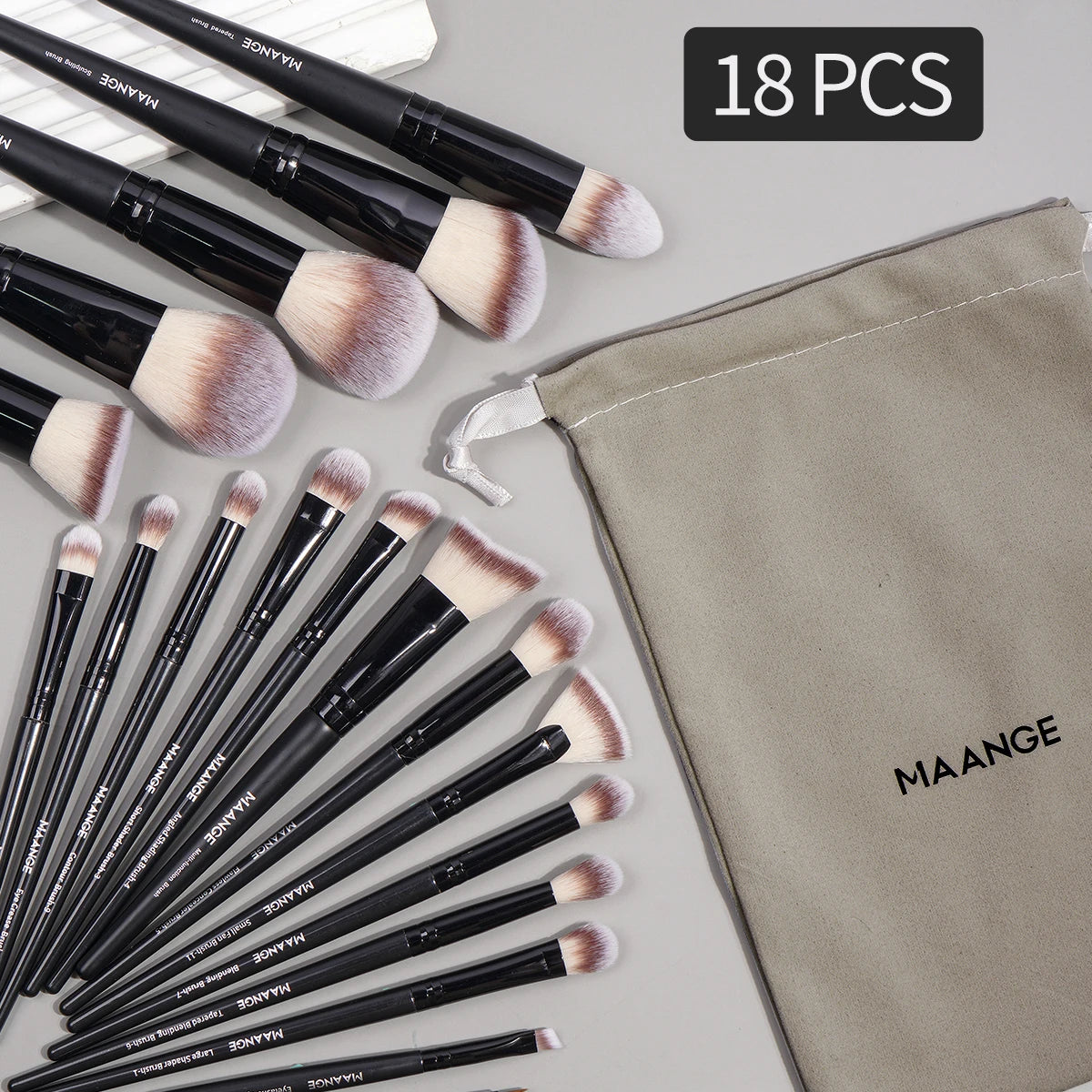 MAANGE Professional Makeup Brush Set 18PCS Premium Synthetic Foundation Powder Concealers Eyeshadows Makeup Brushes with Bag