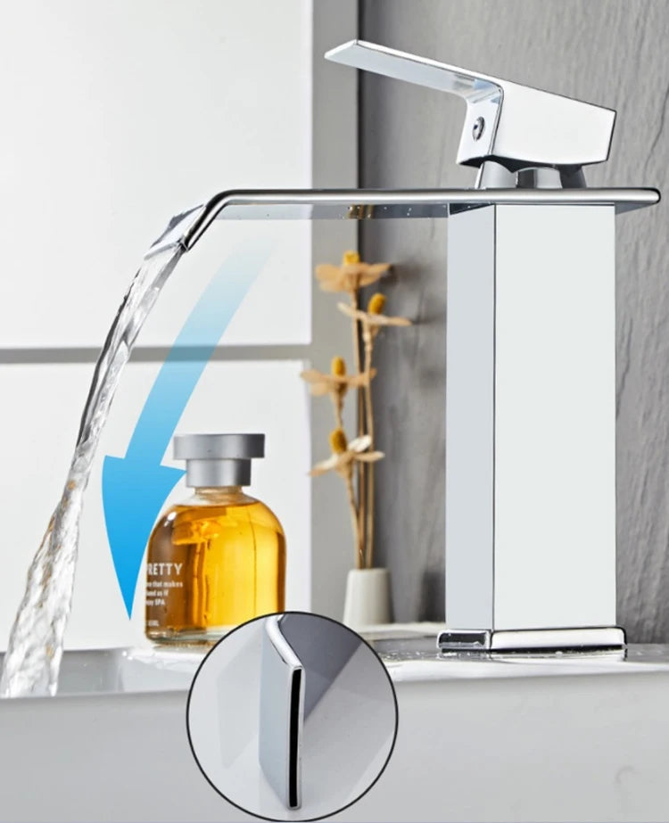 Waterfall Basin Faucet Gold and Black Sink Waterfall Mixers Bathroom Faucet Deck Mounted Washbasin Taps