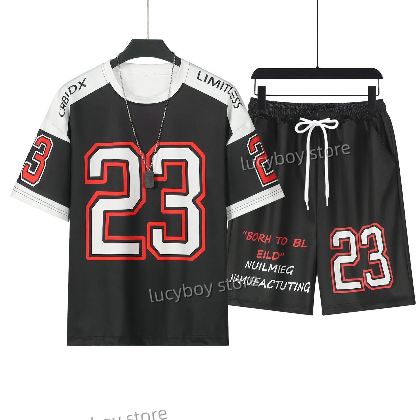 Men Number 23 Printed Set 2 Piece Set Men T-Shirt Shorts Pants Suit Tracksuit  Vintage Outfit Sportswear Male Clothing