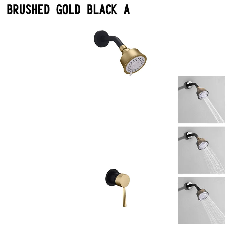 High Quality Brushed Gold Wall Mounted Bathroom Shower Mixer Brass Faucet Hot Cold Water Mixer Tap ABS Head Rainfall Shower Set