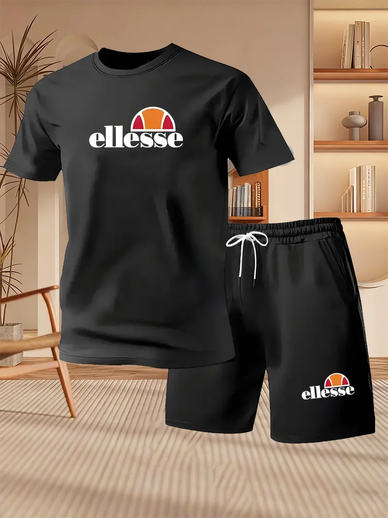 Summer New Men's Casual Fashion Outdoor Sports Men's Clothing, Printed T-shirt Casual Home Leisure 2-piece Set