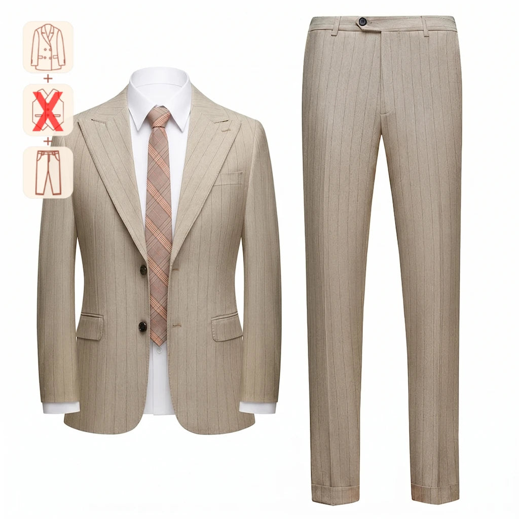 Men's 3-Piece Slim Fit Stripe Suit Blazer Jacket Vest Pants Set | Wedding Tuxedo Formal Business Prom Party US Size XXS-3XL
