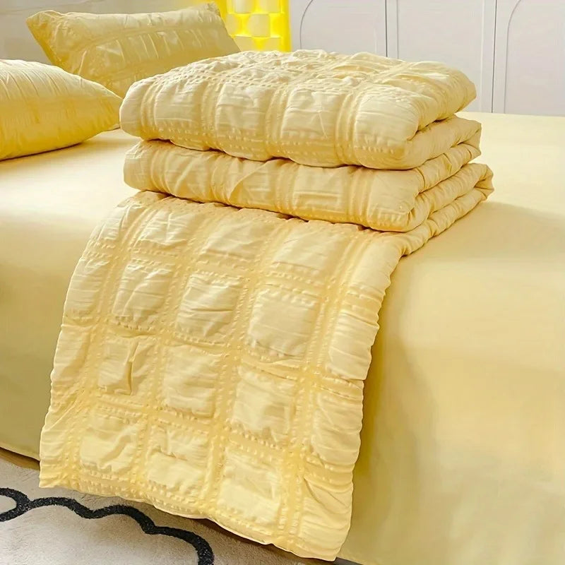Modern Bedroom Bedding Kit Lightweight Seersucker Quilt Set Soft Breathable Comfortable Bed Linen For Year Round Daily Use