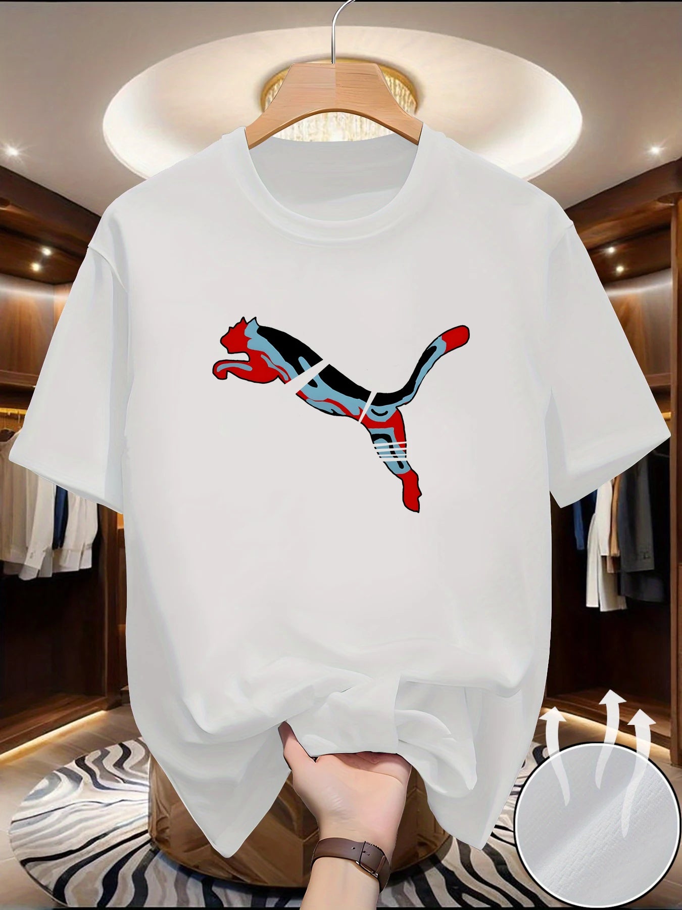 Men's summer quick drying mesh T-shirt with animal world pattern printed round neck short sleeved casual top