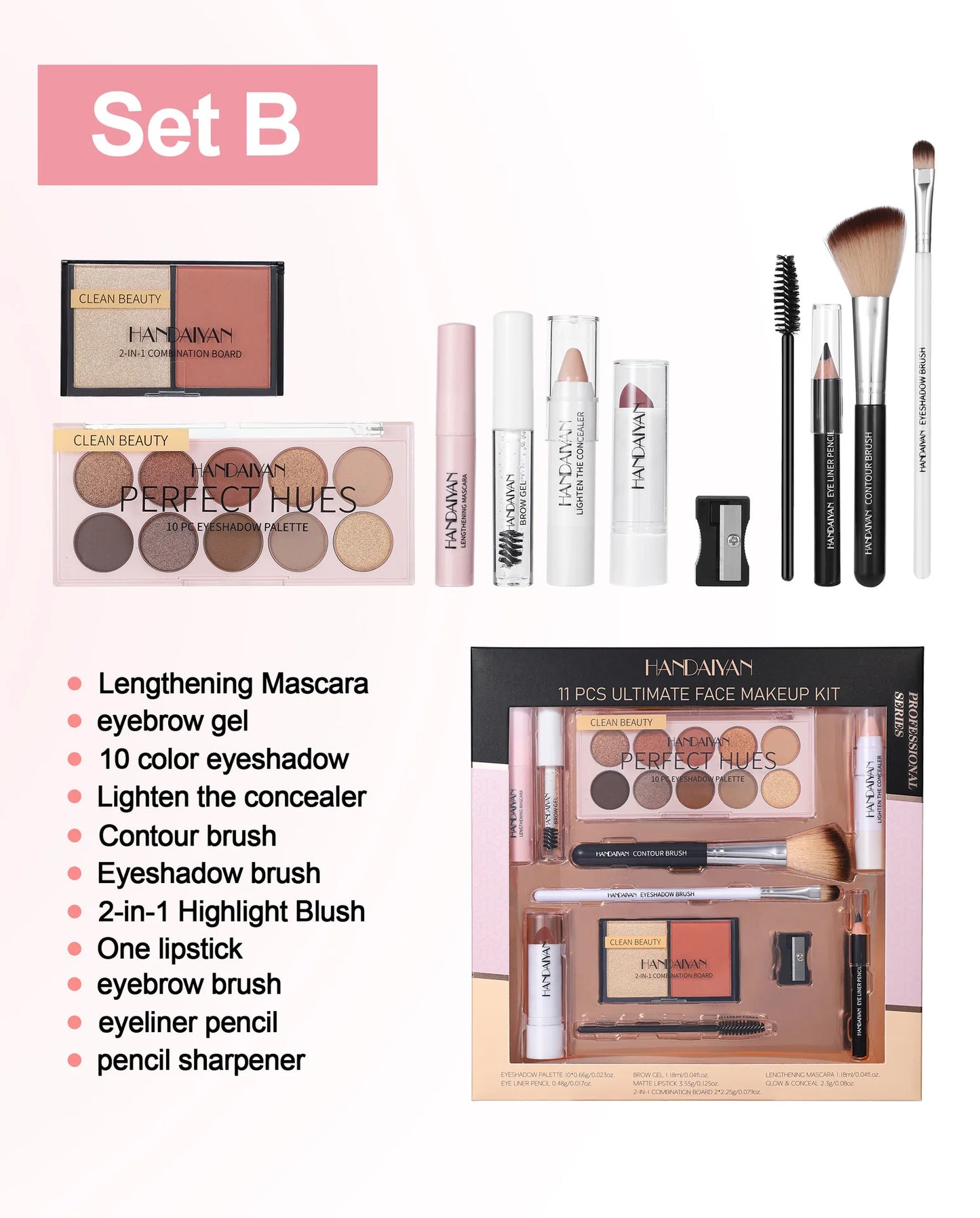 Professional Makeup Kit 11 Pieces Shadow Contour Blusher Set Waterproof Highly Pigmented Smudge Proof Face Cosmetics Collection