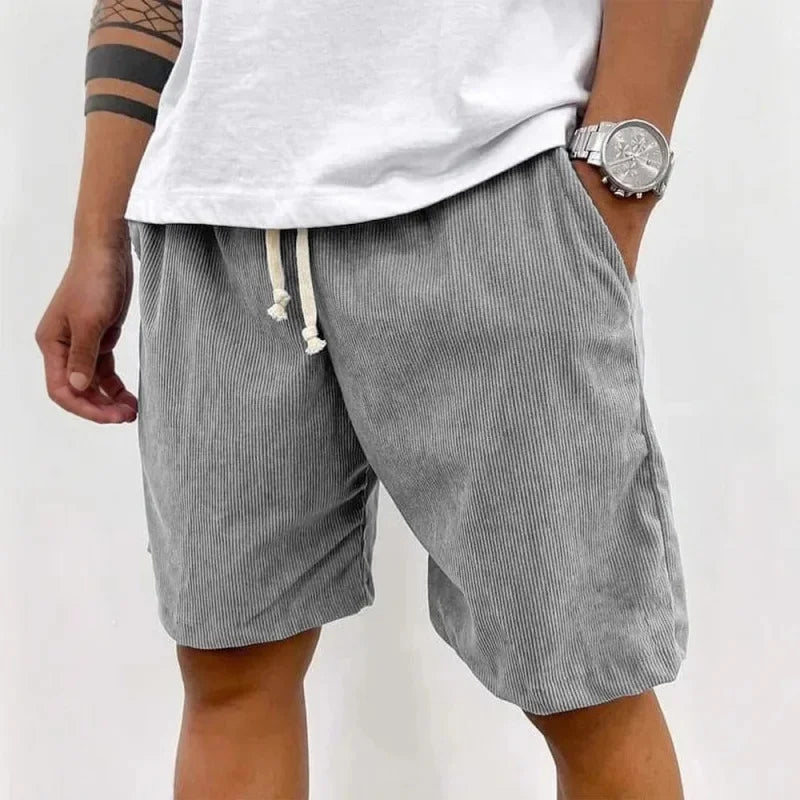 New 2025 Men's Summer Casual Drawstring Corduroy Retro Shorts Comfortable Loose Fit Plain Patterned Versatile for Daily Wear