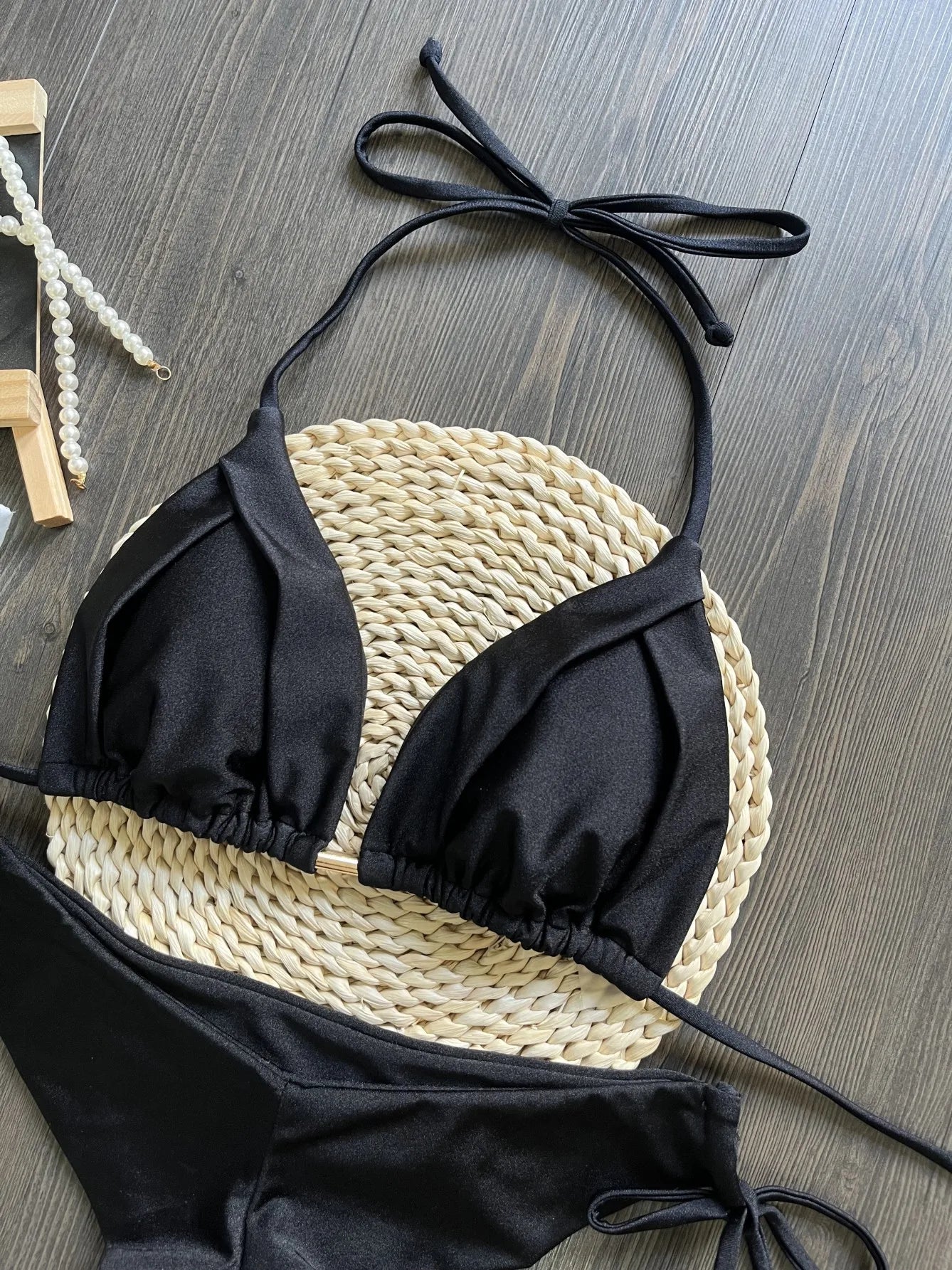Summer Brazilian Bikini Set Women Sexy Bandage Top Thong Bottom 2 Pieces Set Push-up Swimwear Lace Up Swimsuit Beachwear
