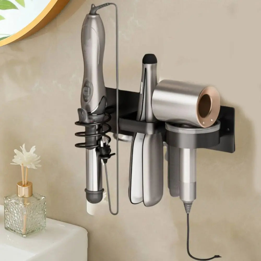 Hair Dryer Stand Electric Hair Dryer Wall Shelf With Cable Organiser Multifunctional Stable Punch-Free Hair Dryer Storage Shelf